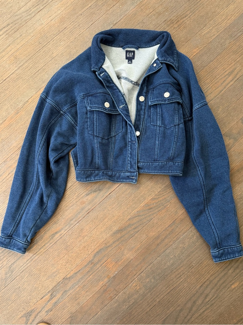 GAP Women's Dark Navy Cropped Terry Jean Jacket